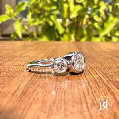 1.09 TW Colorless Round Moissanite Engagement Ring, Bezel Set Moissanite Ring, Three Stone Wedding Ring, Anniversary Ring, Bridal Ring