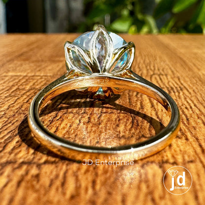 7.60CT Antique Portuguese Cut Blue Moissanite Engagement Ring, Solitaire Wedding Ring for Gift, 6 Prongs 14k Yellow Gold Anniversary Ring