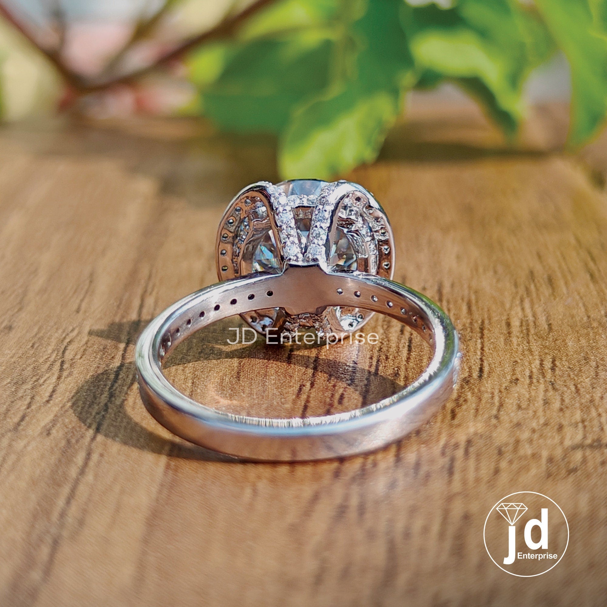 4.40 CT Grey Portuguese Cut Moissanite Engagement Ring, Half Halo Wedding Ring, Vintage Style Hidden Halo Bridal Ring, Anniversary Gift