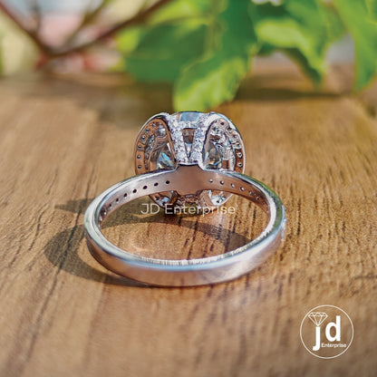 4.40 CT Grey Portuguese Cut Moissanite Engagement Ring, Half Halo Wedding Ring, Vintage Style Hidden Halo Bridal Ring, Anniversary Gift