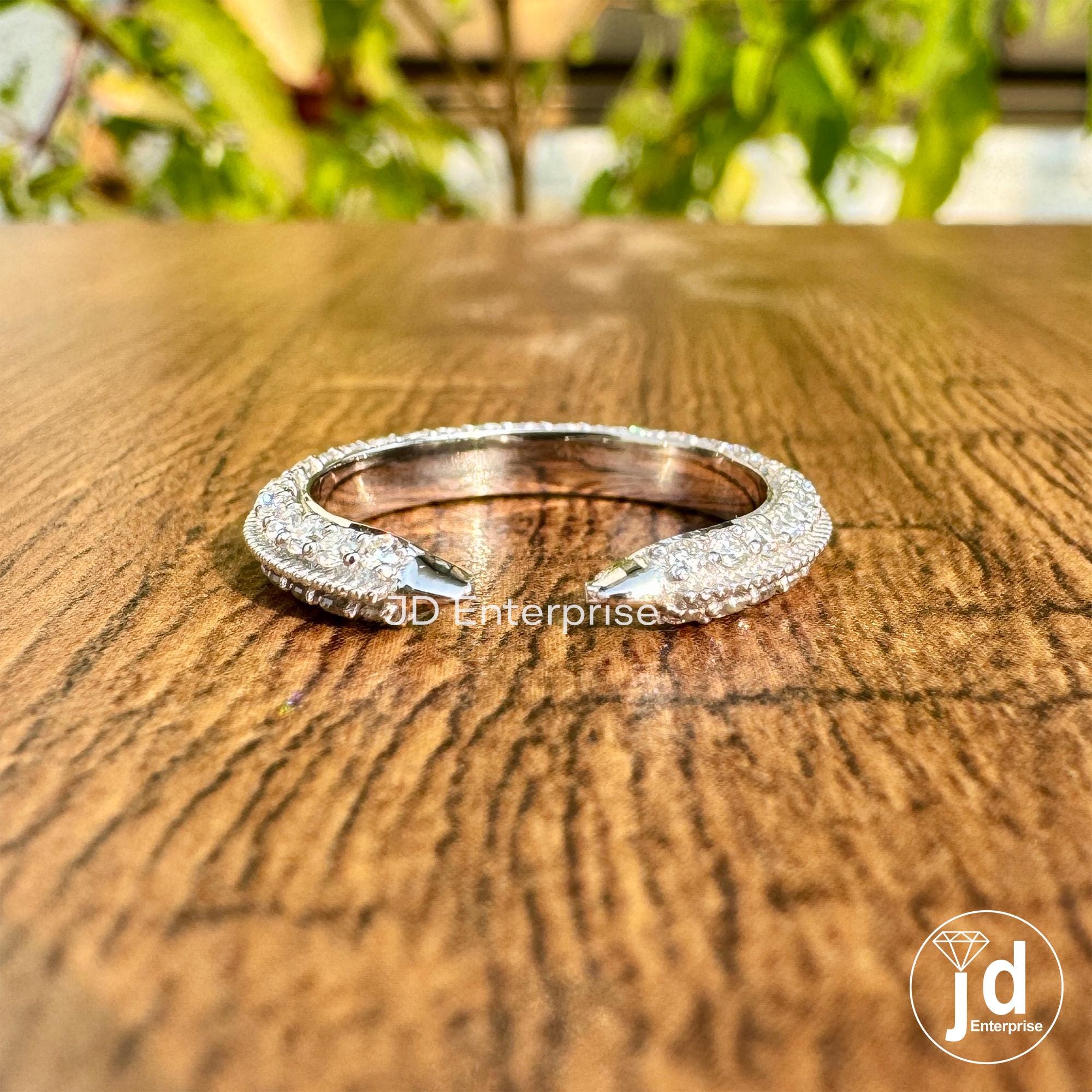 Micro Pave Set Open Gap Engagement Claw Band, Milgrain Open Space Ring, Full Eternity Wedding Cuff Band, Matching Band Anniversary Gift