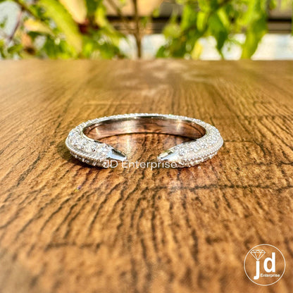Micro Pave Set Open Gap Engagement Claw Band, Milgrain Open Space Ring, Full Eternity Wedding Cuff Band, Matching Band Anniversary Gift