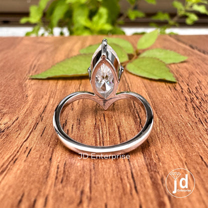 2.80 CT Marquise Cut Moissanite Engagement Ring, White/Yellow/Rose Gold Unique Wedding Ring, Solitaire Ring, Basket Set Anniversary Ring