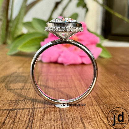 4.00 CT Near Colorless Oval Moissanite Engagement Ring, Bezel Set Solitaire Wedding Ring, Oval Hidden Halo Anniversary Gift Ring for Women