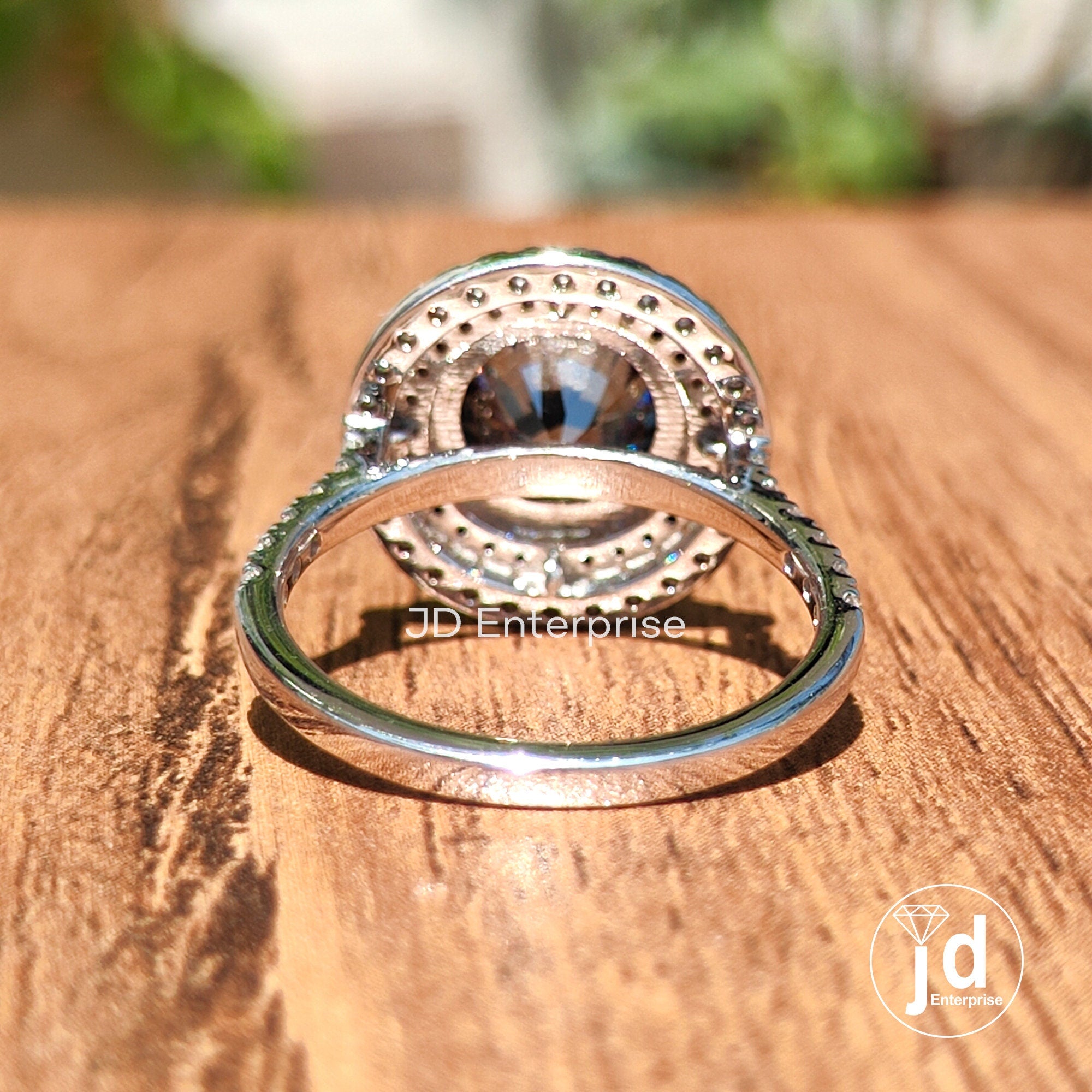2.50CT Grey Round Cut Moissanite Engagement Ring, Pave Set Wedding Ring, Double Halo Bridal Ring, Art Deco Ring for Women, Anniversary Ring