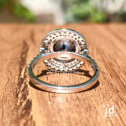 2.50CT Grey Round Cut Moissanite Engagement Ring, Pave Set Wedding Ring, Double Halo Bridal Ring, Art Deco Ring for Women, Anniversary Ring