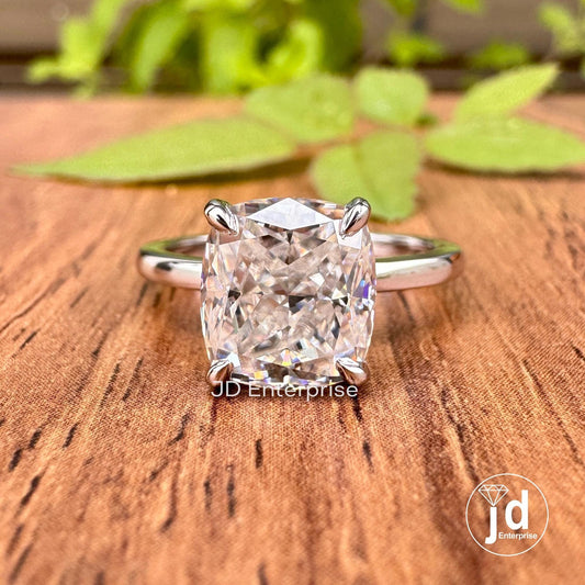 3.00 CT Cushion Cut Moissanite Engagement Ring, 10k/14k/18k Gold Solitaire Ring, Clow Prong Wedding Ring, 9x8mm Cushion Cut Anniversary Ring