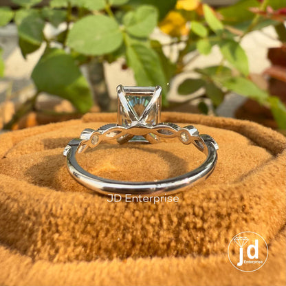 3.00 CT Cyan Blue Radiant Cut Engagement Ring, Milgrain Wedding Ring, Promise Ring, Bridal Ring, Anniversary Gift Ring, Claw Prong Setting