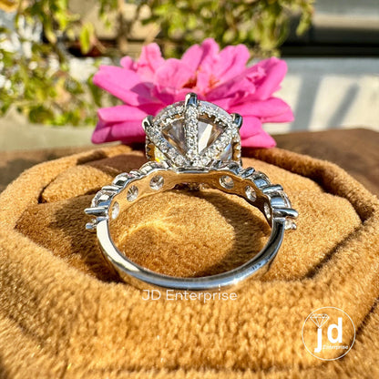 9.50 CT Large Round Cut Moissanite Hidden Halo Ring, Petite Pave Engagement Ring, Wedding Ring, Celebrity Style Anniversary Ring, Bridal