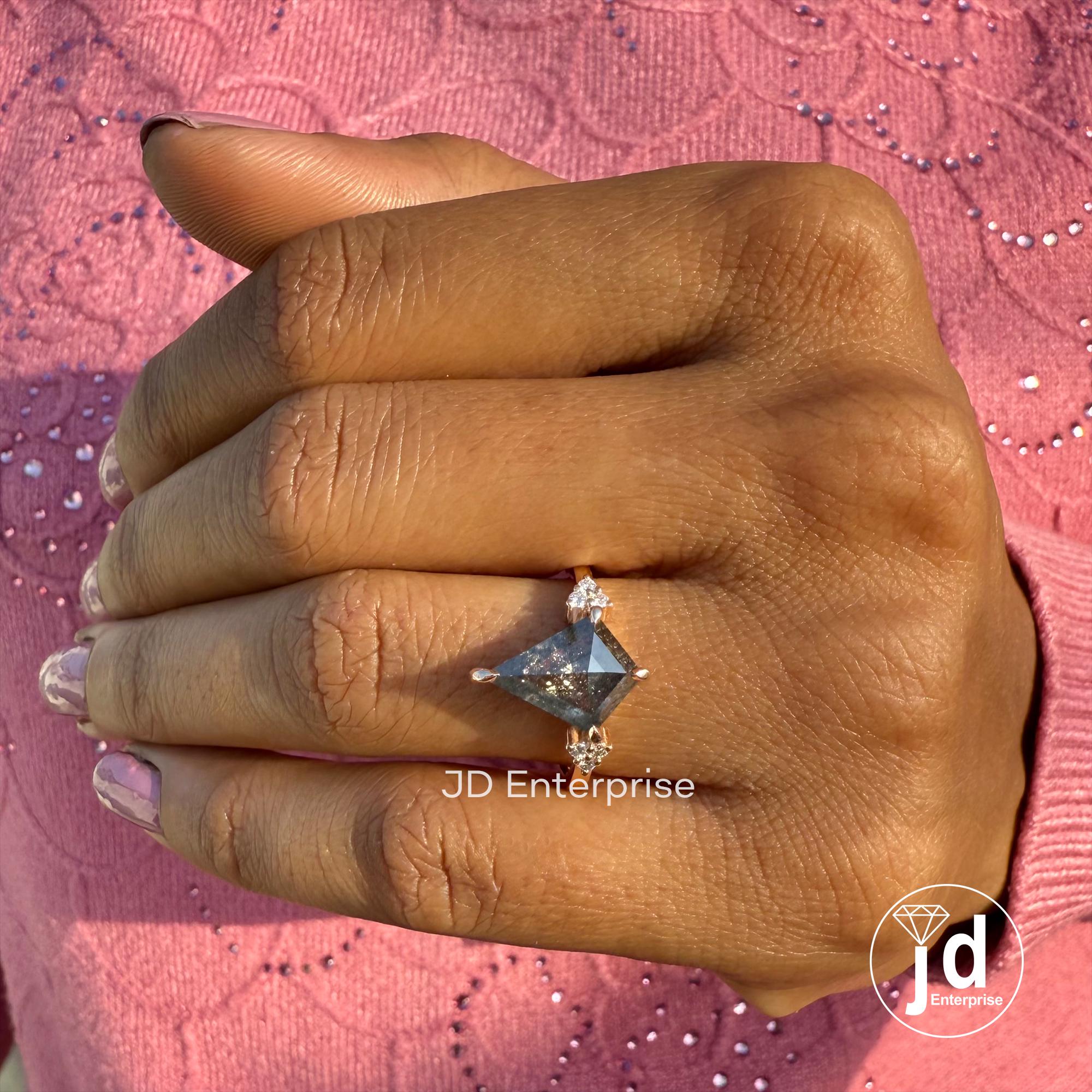 3.50 CT Kite Cut Salt and Pepper Moissanite Diamond Ring, Vintage Engagement Ring, Art Deco Wedding Ring, Cluster Anniversary Gifts Ring