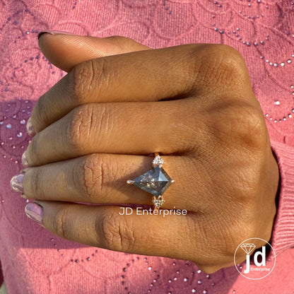 3.50 CT Kite Cut Salt and Pepper Moissanite Diamond Ring, Vintage Engagement Ring, Art Deco Wedding Ring, Cluster Anniversary Gifts Ring