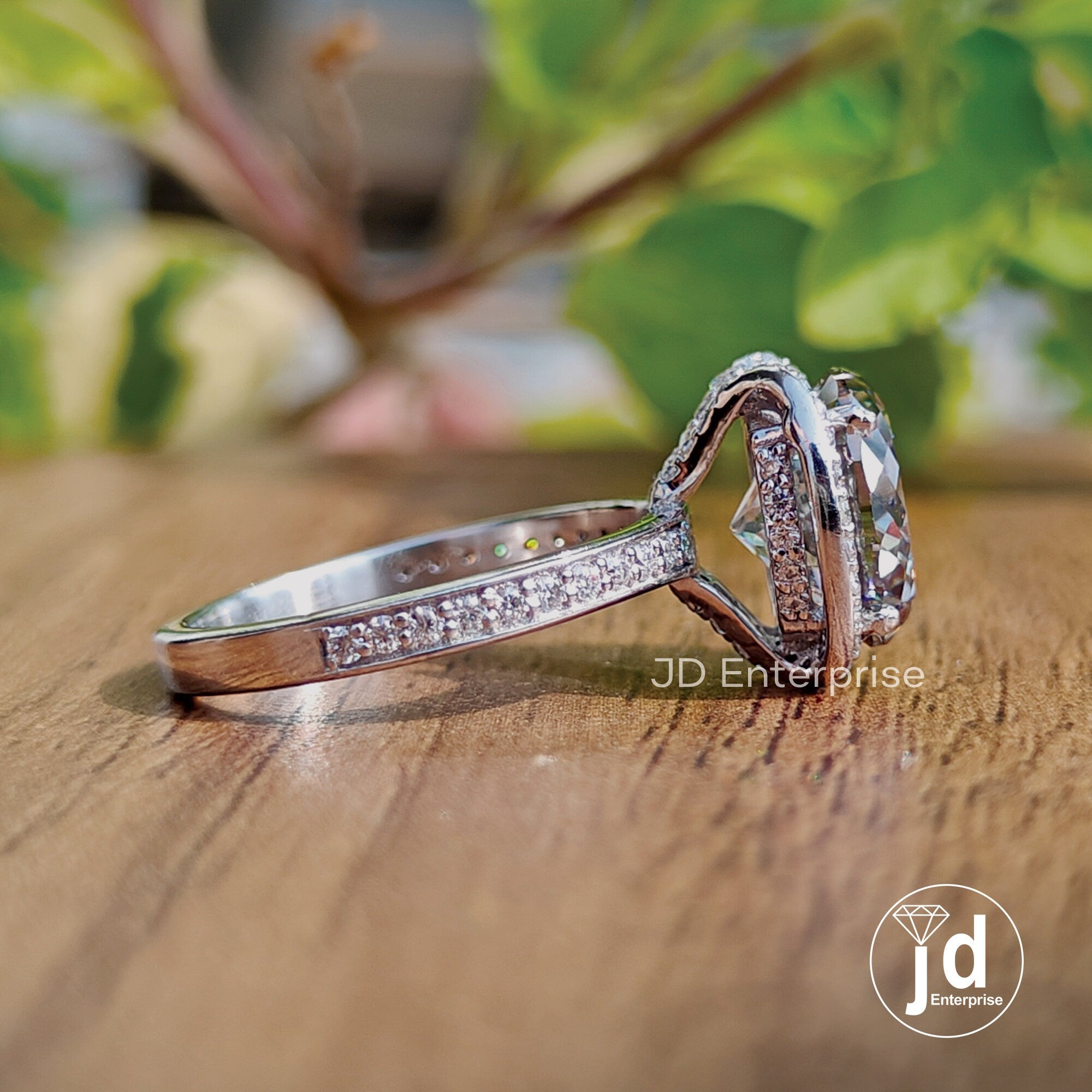 4.40 CT Grey Portuguese Cut Moissanite Engagement Ring, Half Halo Wedding Ring, Vintage Style Hidden Halo Bridal Ring, Anniversary Gift