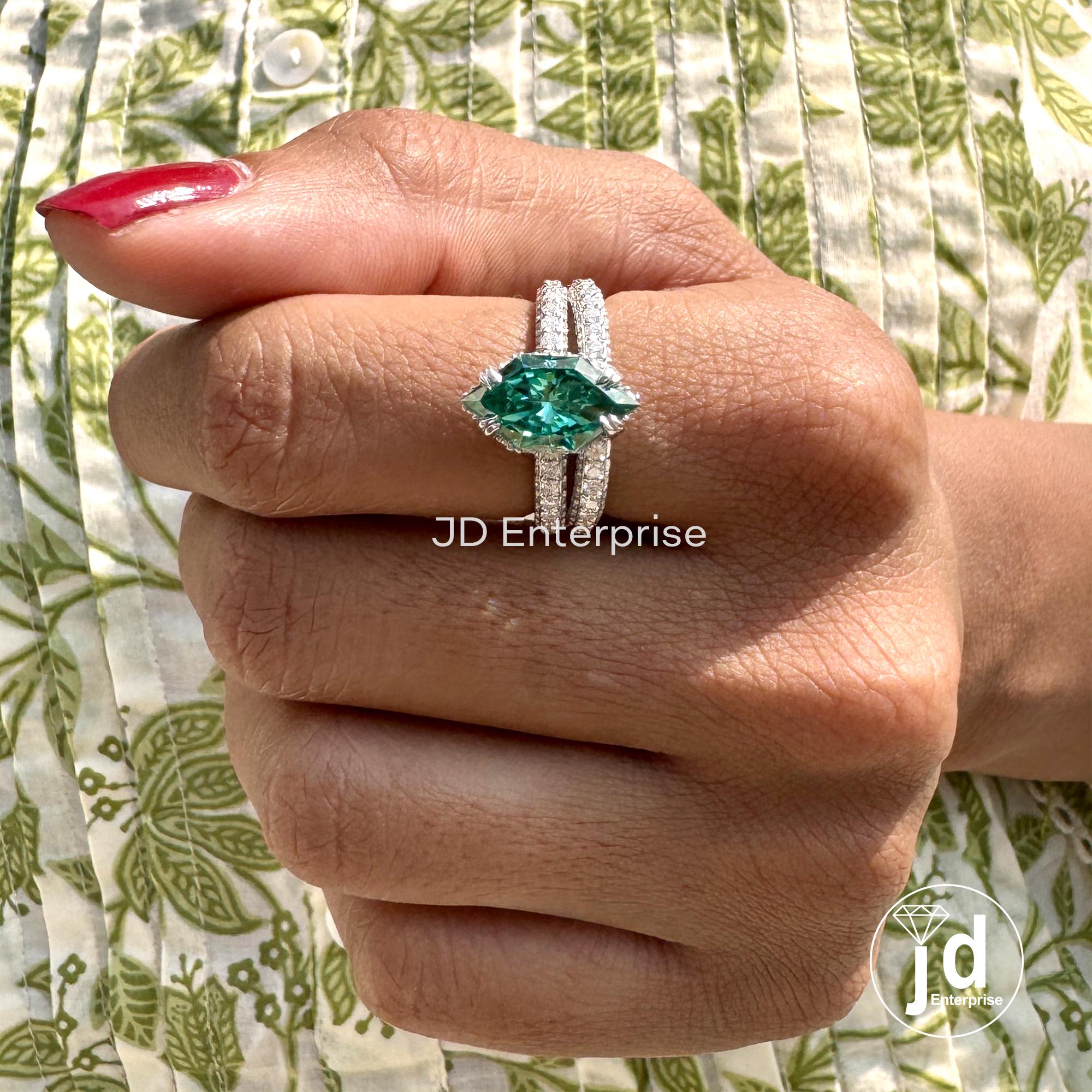 Dutch Marquise Cut Moissanite Hidden Halo Engagement Ring, Comfort Fit Wedding Ring Set, Three Row Pave Bridal Ring Set, Wedding Band