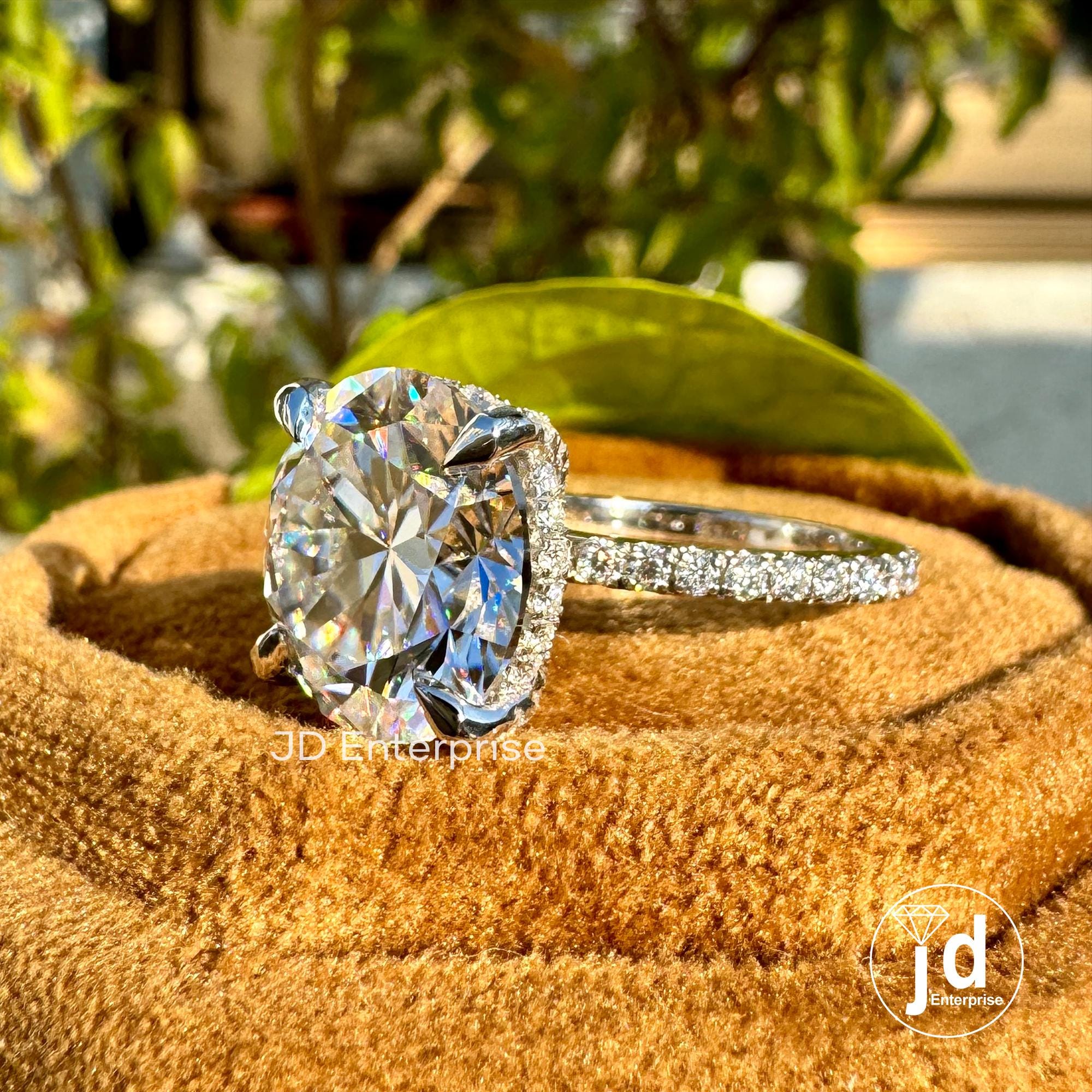 7.50TW Round Cut Moissanite Hidden Halo Ring, Petite Pave Engagement Ring, Full Eternity Pave Wedding Ring, Celebrity Style Anniversary Ring