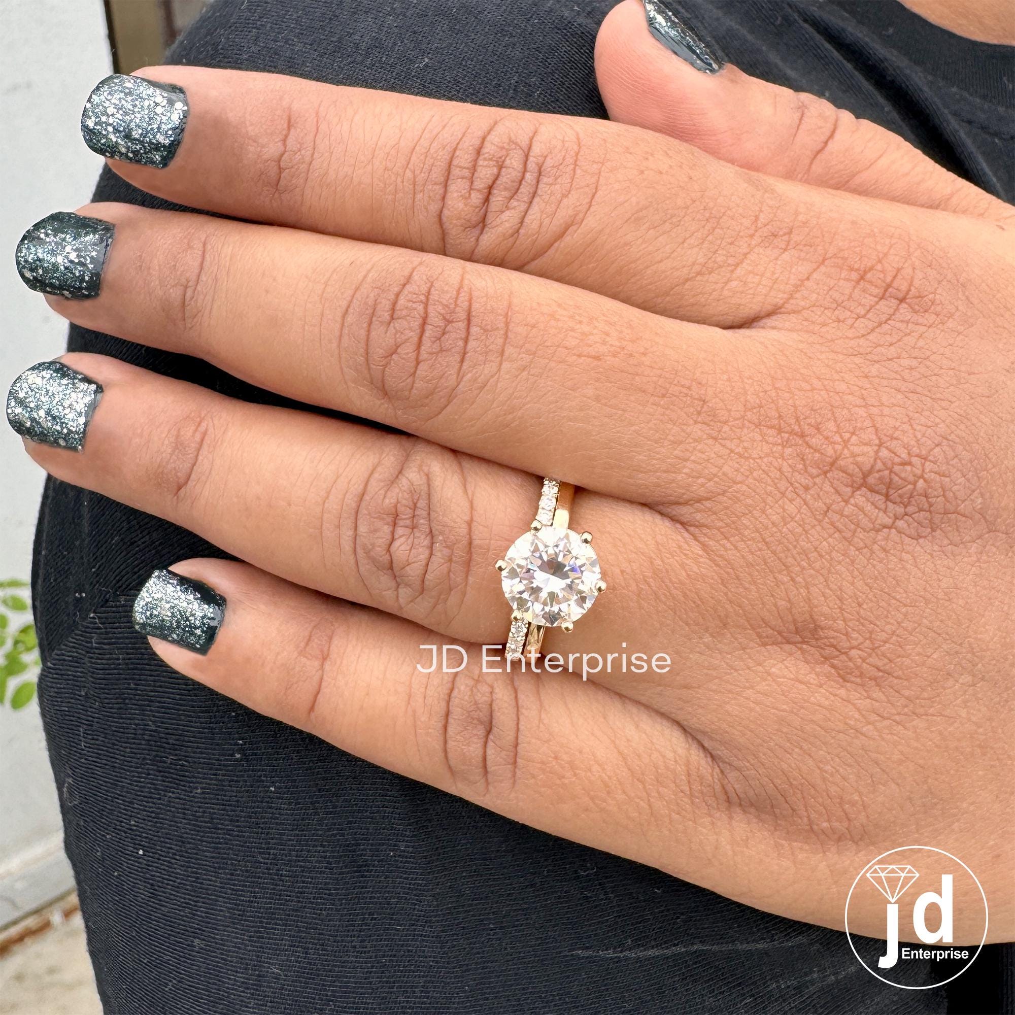 2.50 CT Round Hearts and Arrows Colorless Moissanite Ring Set, Engagement Ring with Wedding Band Set, 18k Yellow Gold Anniversary Ring Set