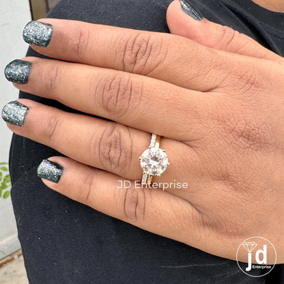 2.50 CT Round Hearts and Arrows Colorless Moissanite Ring Set, Engagement Ring with Wedding Band Set, 18k Yellow Gold Anniversary Ring Set