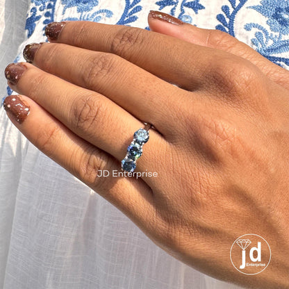 1.50 TCW Round Cut Antique Dark Blue Moissanite Engagement Ring, Three Stone Ring, White Gold Promise Ring, Wedding Ring, Anniversary Gift