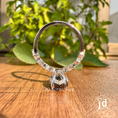 Dutch Marquise Cut Dark Grey Moissanite Engagement Ring, 3.00CT Moissanite Hidden Halo Wedding Ring for Women, Claw Prongs, Comfort Fit Ring