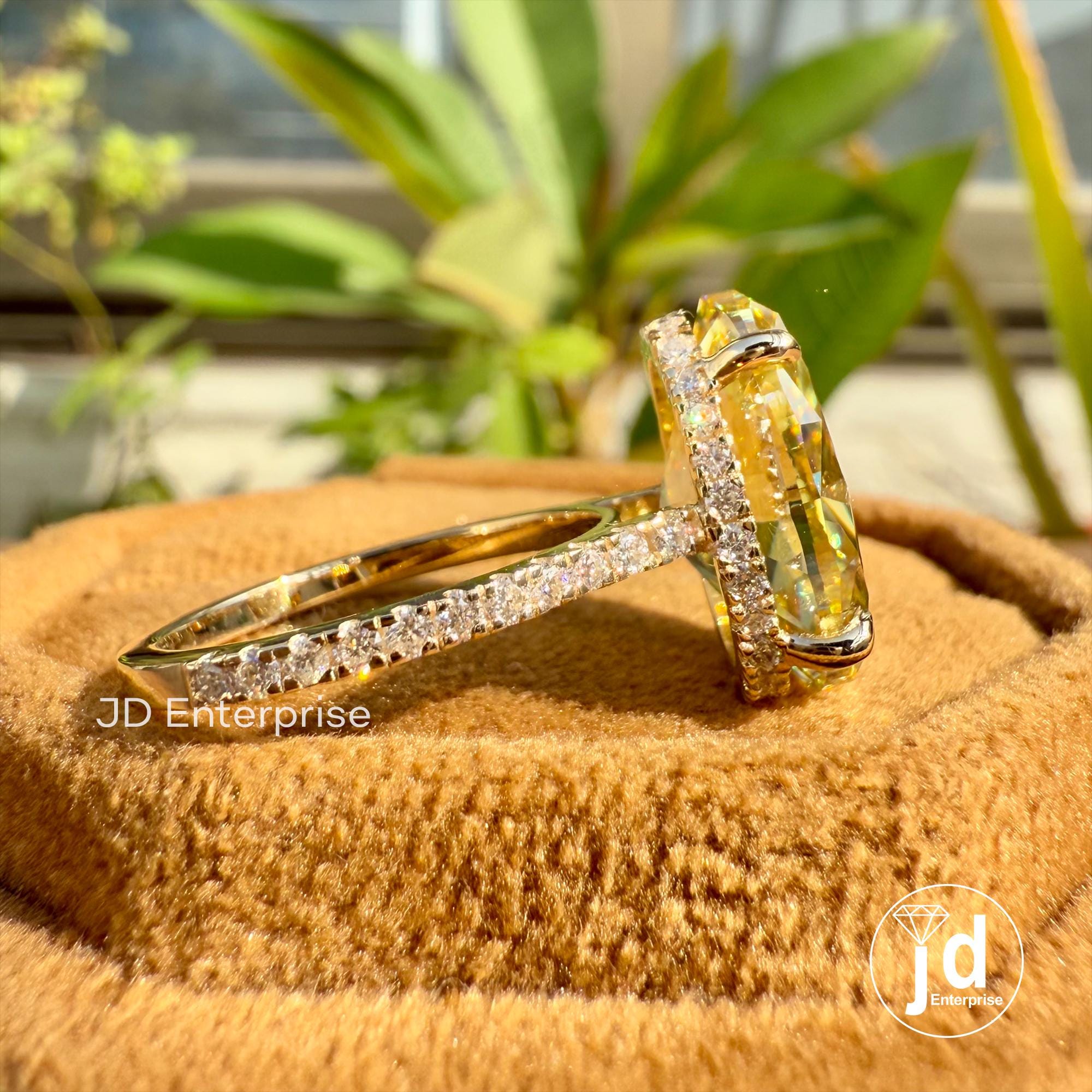 Oval Cut Canary Yellow Moissanite Engagement Ring, Hidden Halo Ring, Wedding Ring, 3/4 Pave Set Bespoken Ring, Anniversary Ring, Bridal Ring