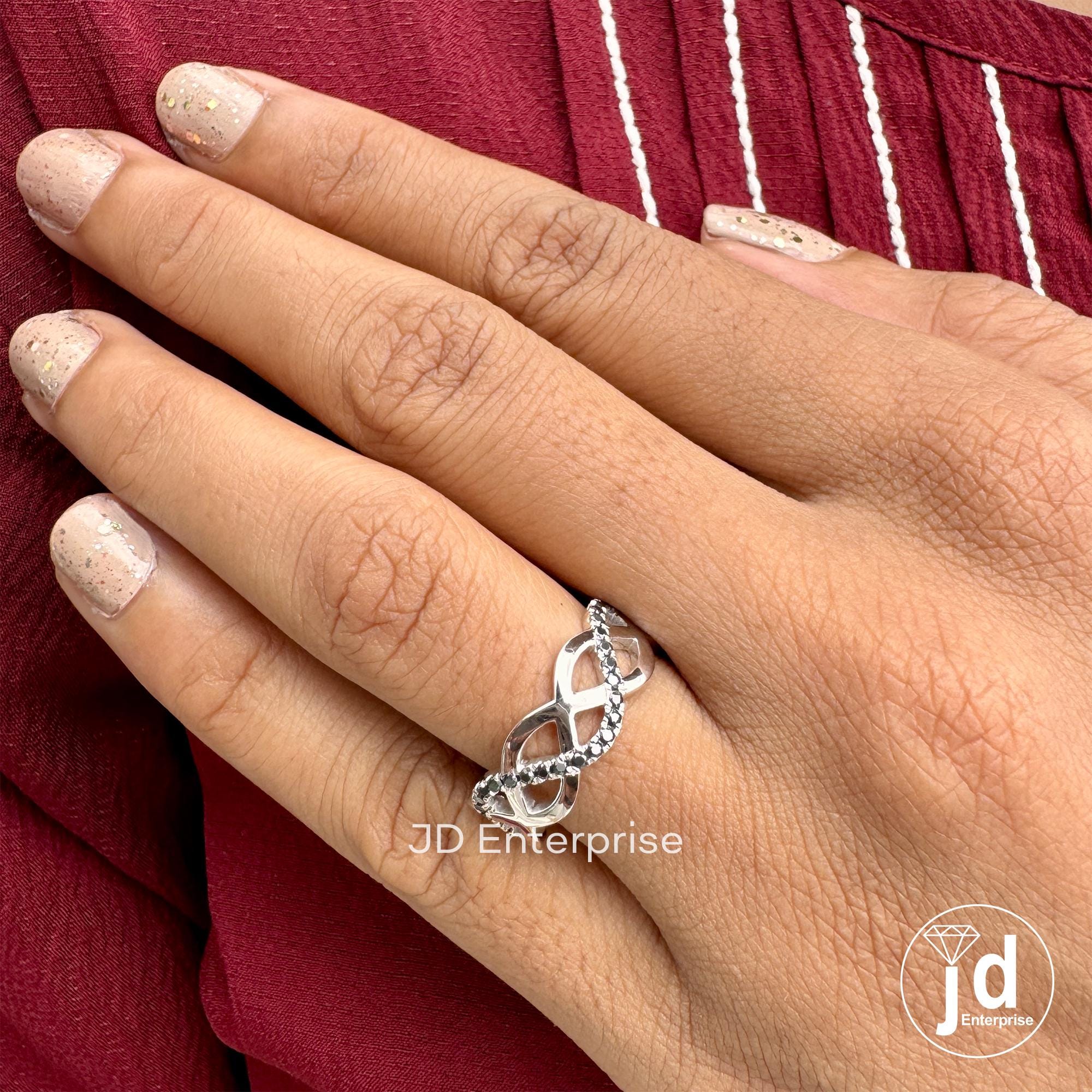 Infinity Twisted Shank Wedding Band, Designer Cross Over Band, Round Cut Black Moissanite Band, Engagement Ring, Anniversary Gift for Her