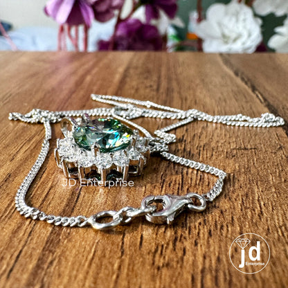 Flower Style 4.00 CT Round Cut Cluster Halo Wedding Pendant, Blue Green Moissanite Charm Pendant for Necklace, Engagement/Anniversary Gifts