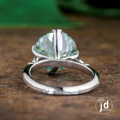 5.23CT Antique Portuguese Cut Blue Moissanite Engagement Ring/ Fish Tail Prong Wedding Ring/ Milgrain Anniversary Ring, Vintage Bridal Set