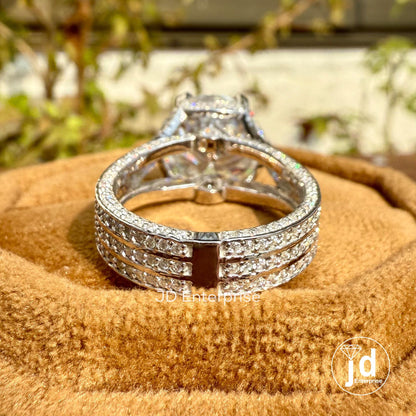 8.00 TCW Large Round Cut Moissanite Hidden Halo Engagement Ring, Split Pave Wedding Ring, Three Side Pave Celebrity Style Anniversary Gift