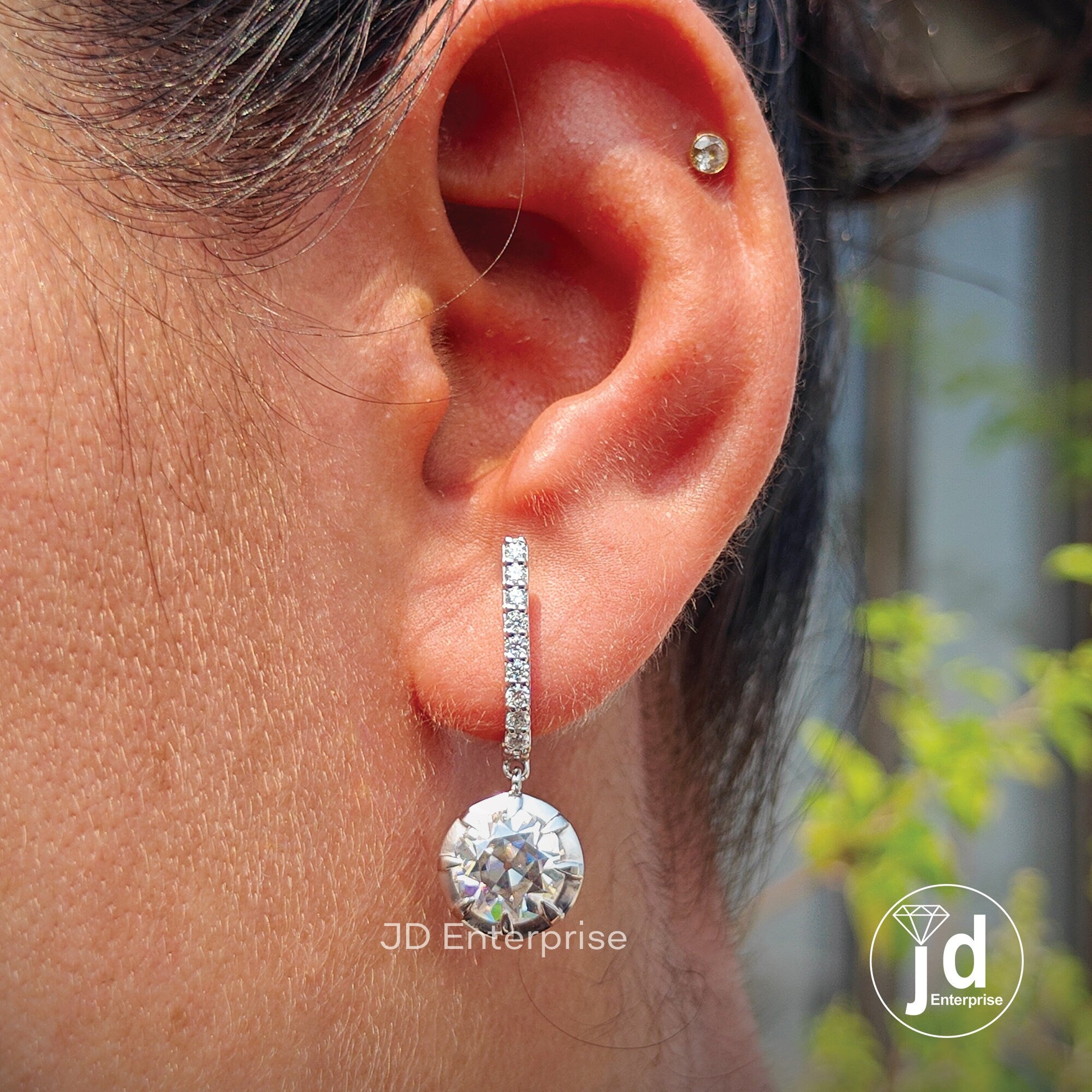4.35 TW Round Old European Cut Moissanite Dangle and Drop Earrings, Wedding Earrings, Hoop Earring for Women, Bridal Earrings, Gift for Her