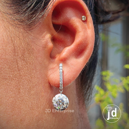 4.35 TW Round Old European Cut Moissanite Dangle and Drop Earrings, Wedding Earrings, Hoop Earring for Women, Bridal Earrings, Gift for Her