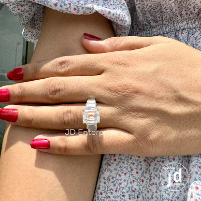 5.00 TCW Colorless Emerald Cut Moissanite Engagement Ring, Sevan Stone Wedding Ring, Anniversary Gifts Ring, Promise Ring, Cocktail Ring