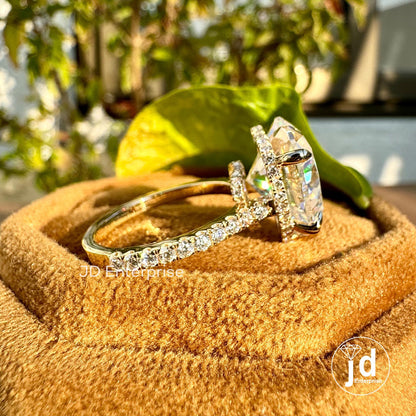 8.00 TCW Colorless Heart Shape Moissanite Engagement Ring, Celebrity Style Wedding Ring, Hidden Halo Bridal Ring, 3/4 Pave Set Accent Ring