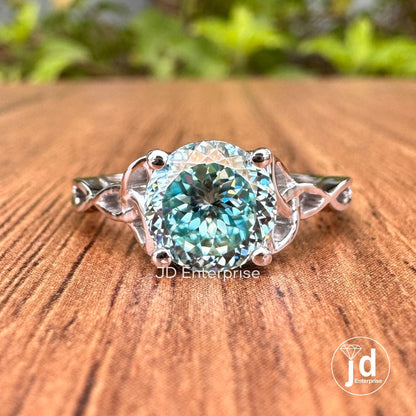 1.50 CT Portuguese Cut Cyan Blue Moissanite Ring Unique Engagement Ring, Solitaire Wedding Ring, 14K Solid Gold Anniversary Gift for Her