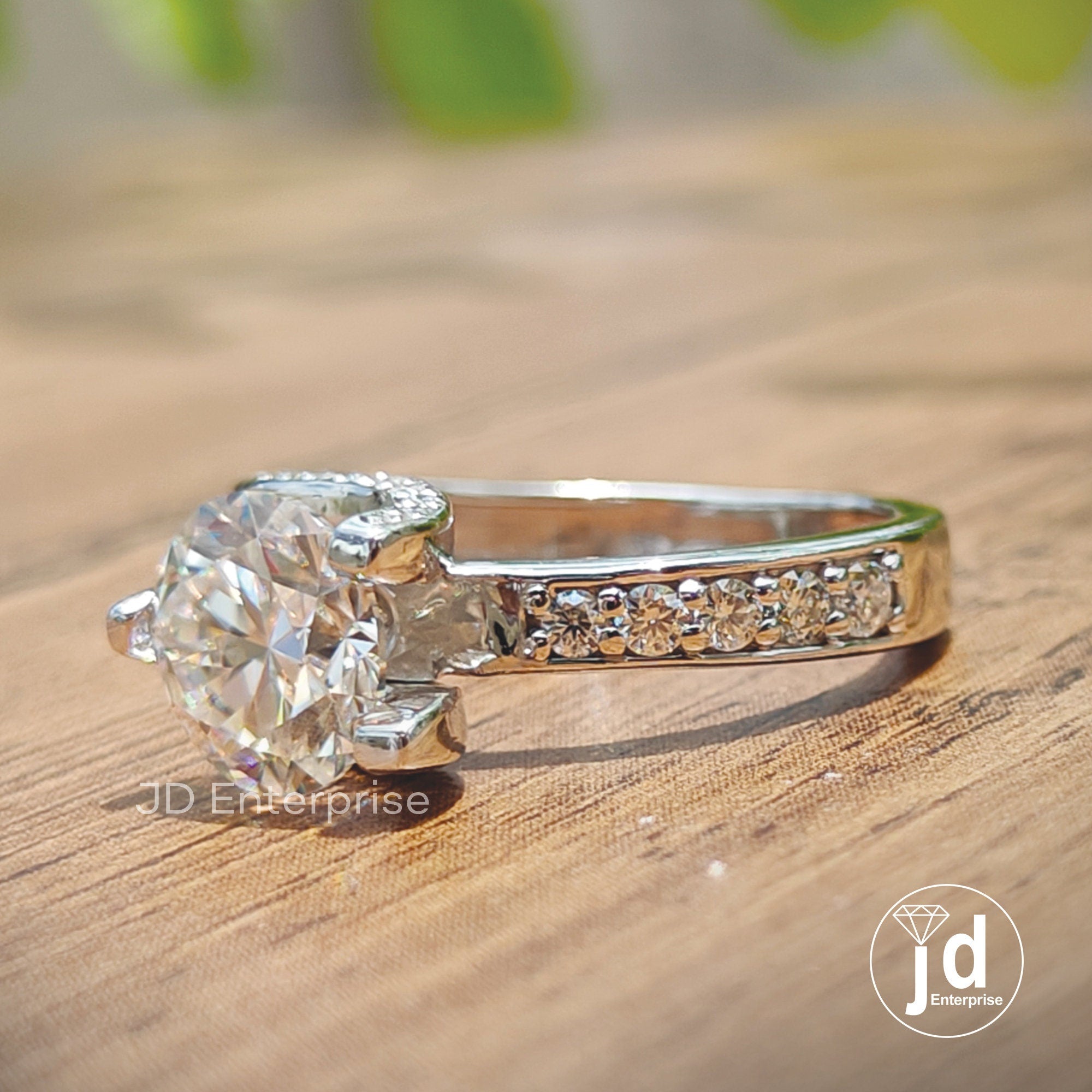 2.26 TCW Colorless Round Cut Moissanite Ring, Tension Set with Bypass Shank Ring, Split Pave Engagement Ring, Bridal Ring, Anniversary Gift