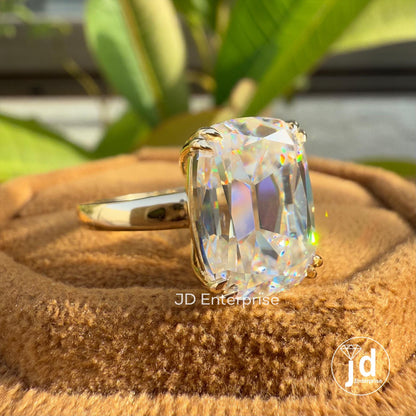 Vintage Cushion Old Mine Cut Moissanite Engagement Ring, Solitaire Wedding Ring, Double Claw Prongs Yellow/White/Rose Gold Ring, Bridal Ring