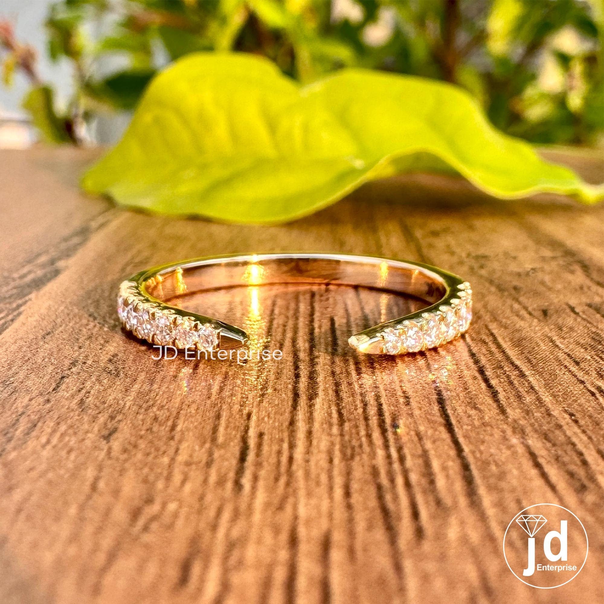 Colorless Open Gap Unique Engagement Claw Band, Wedding Matching Stacking Band for Women, Spacer Half Eternity Band, Cuff Engagement Band