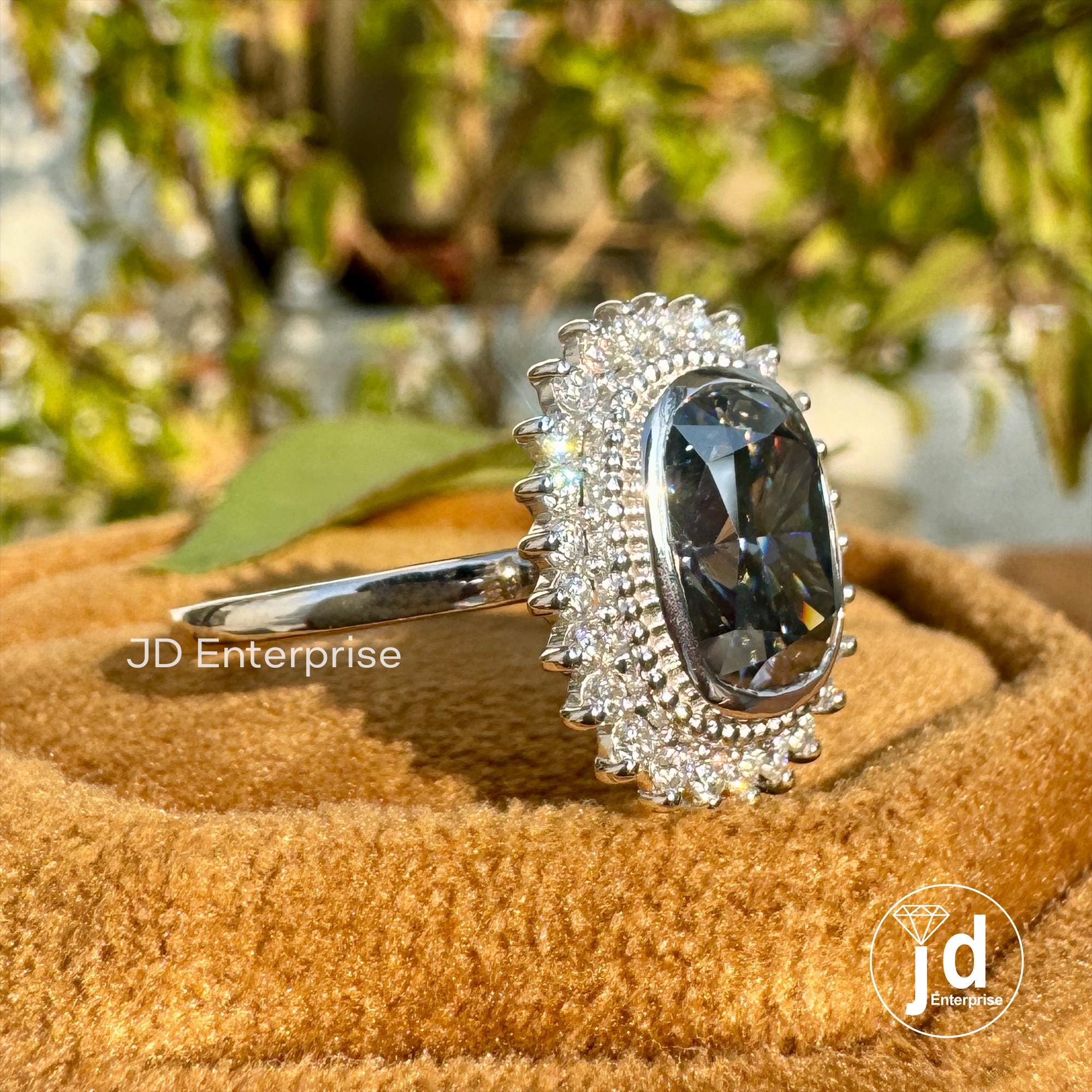 2.50 CT Cushion Cut Grey Moissanite Engagement Ring, Milgrain Bezel Set Ring, Halo Moissanite Wedding Ring, Bridal Ring, Anniversary Ring