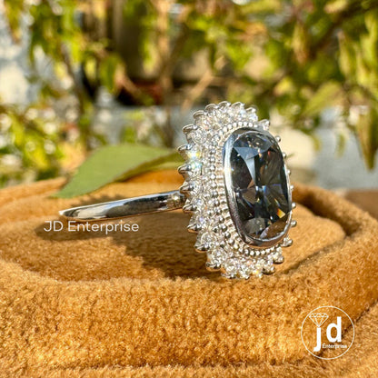 2.50 CT Cushion Cut Grey Moissanite Engagement Ring, Milgrain Bezel Set Ring, Halo Moissanite Wedding Ring, Bridal Ring, Anniversary Ring