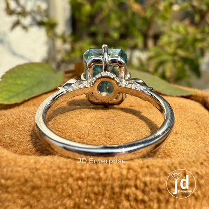 4.00 CT Radiant Cut Cyan Blue Moissanite Engagement Ring, Milgrain Wedding Ring, Compass Set Prongs, Bridal Ring, Anniversary Gifts Ring