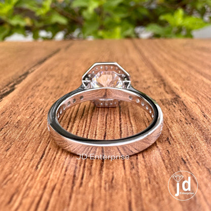 1.50 CT Portuguese cut Colorless Moissanite Engagement Ring, Halo Wedding Ring, Side Stone Round Pave Ring, Octagon Shape Bridal Ring