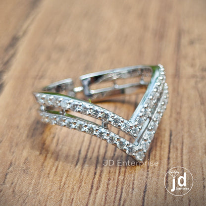 Curved Wedding Band, V Shaped Chevron Band, Double Layer Half Eternity Band, Anniversary Band, Engagement Band, Stacking Band, Matching Band