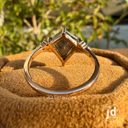 3.50 CT Kite Cut Salt and Pepper Moissanite Diamond Ring, Vintage Engagement Ring, Art Deco Wedding Ring, Cluster Anniversary Gifts Ring