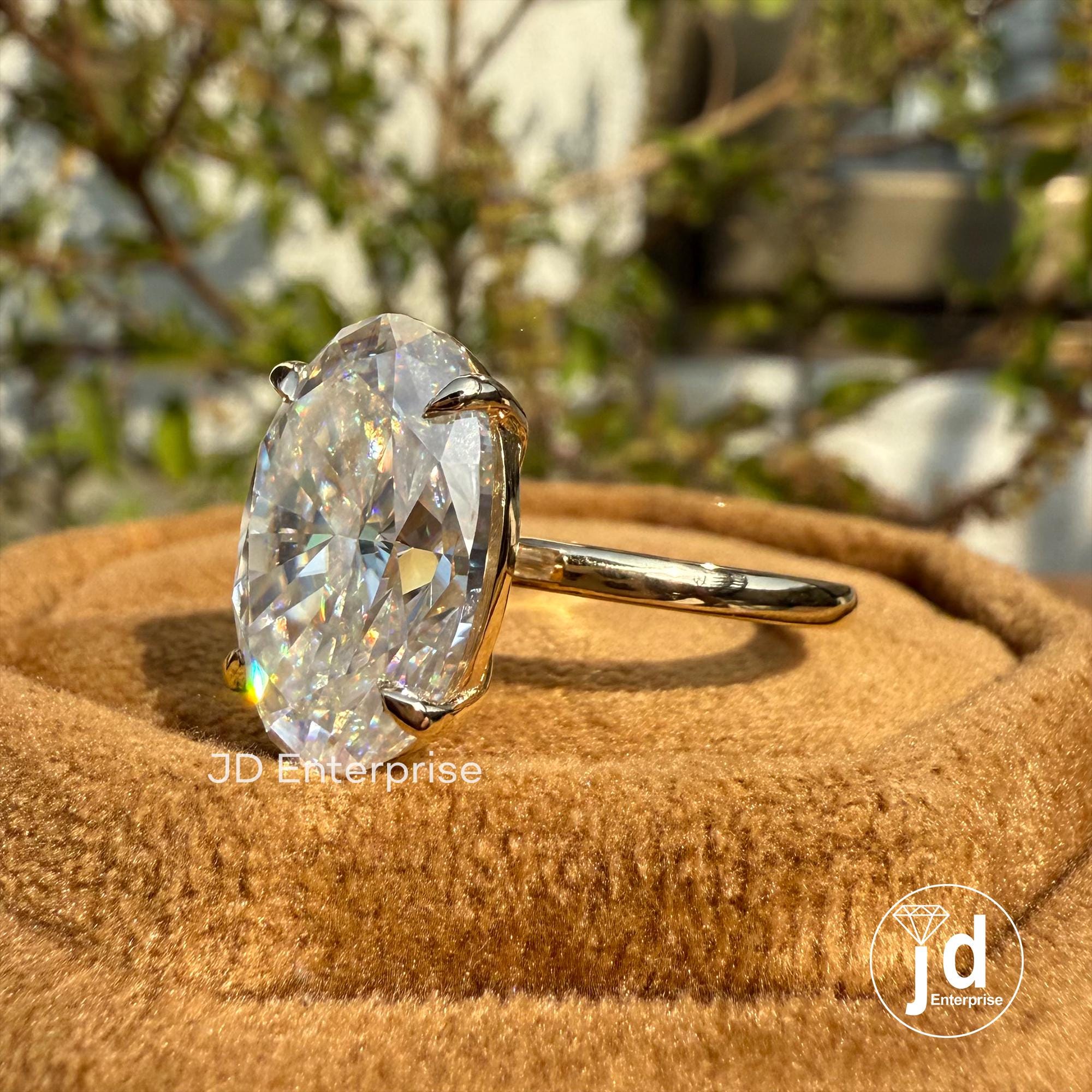 Large 6.50 CT Colorless Oval Cut Moissanite Engagement Ring, Solitaire Wedding Ring, 14k Yellow Gold Ring, Bridal Ring, Anniversary Ring