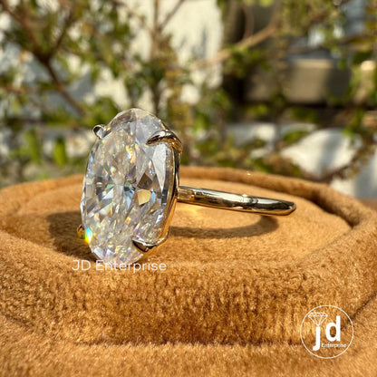Large 6.50 CT Colorless Oval Cut Moissanite Engagement Ring, Solitaire Wedding Ring, 14k Yellow Gold Ring, Bridal Ring, Anniversary Ring