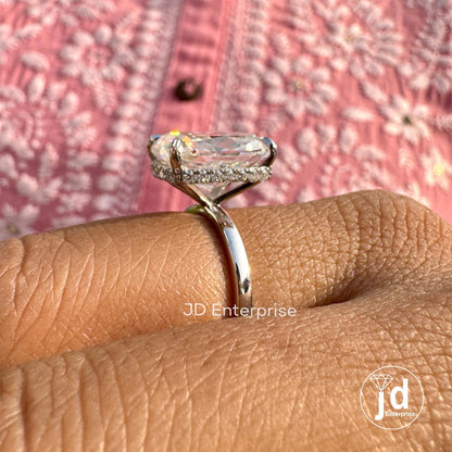 6.00 CT Cushion Cut Moissanite Solitaire Ring, Hidden Halo Engagement Ring, Weeding Ring, Celebrity Style Gold Ring, Anniversary Gift Ring