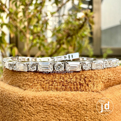 Moissanite Tennis Bracelet, East to West Set Emerald & Round Cut Wedding Bracelet, Box Lock Set, Engagement Bracelet for Women, Bridal Set