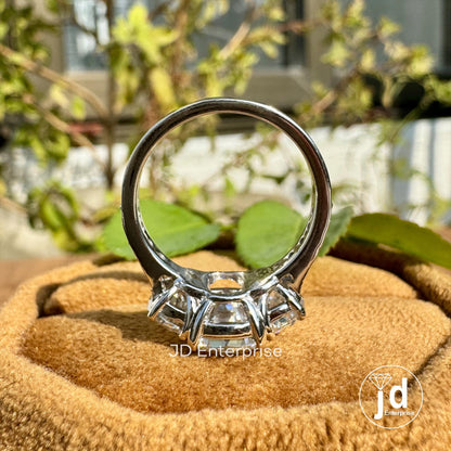 Old Mine Cushion Moissanite Ring, 3.50 TCW Moissanite Engagement Ring, Three Stone Wedding Ring, Halfmoon with Accent Stone, Bridal Ring