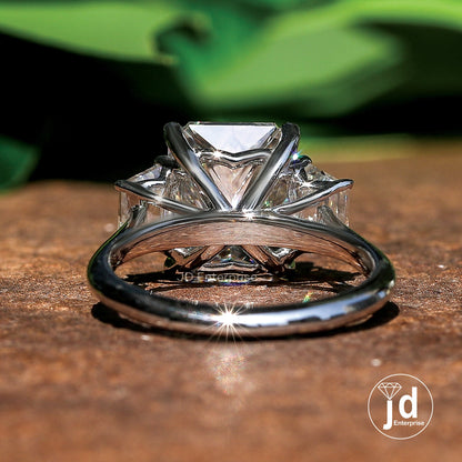4.00 TW Colorless Radiant Cut Moissanite Ring, Side Trapezoid Moissanite, Three Stone Engagement Ring, Claw Prongs, Wedding Ring, Bride Ring