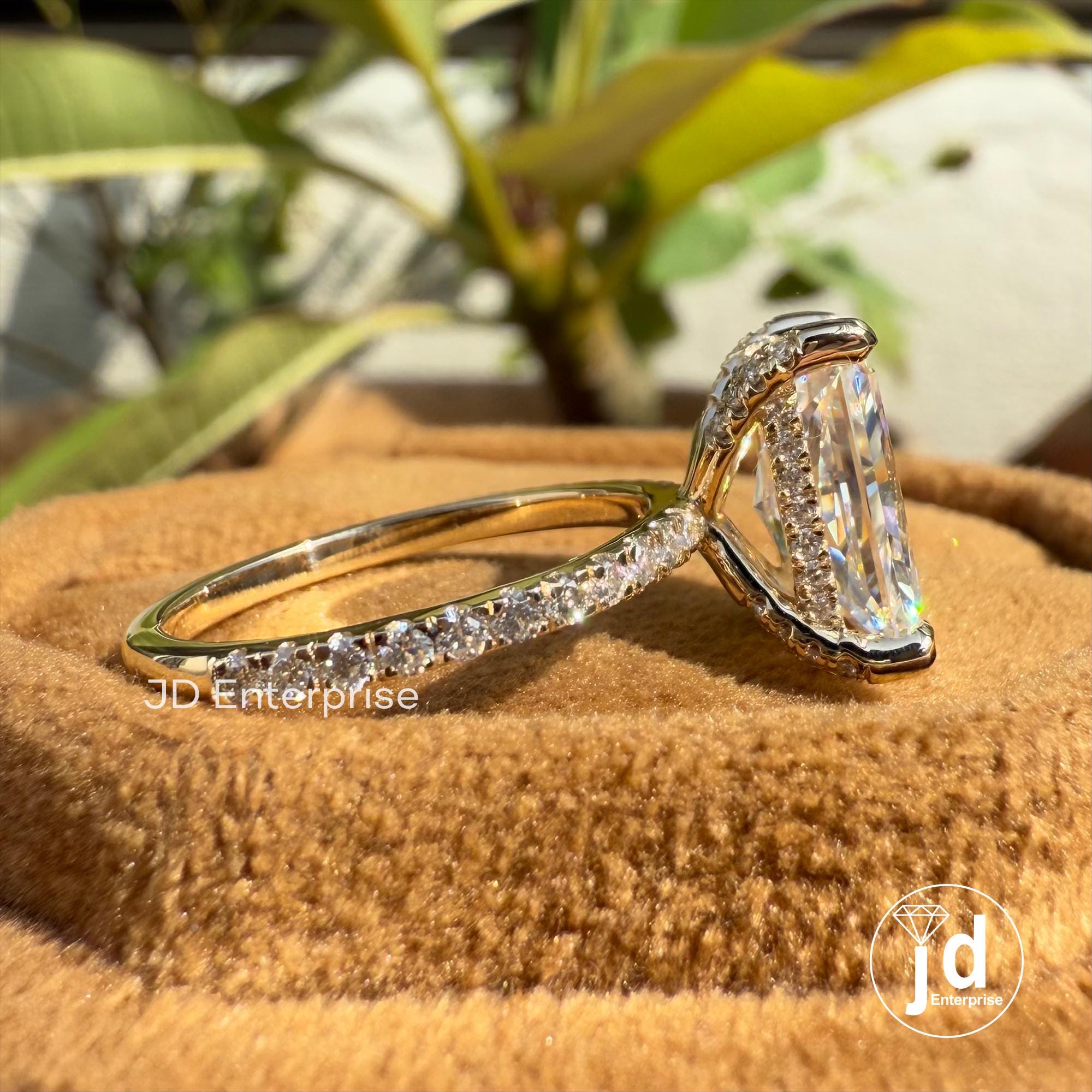 Elongated Radiant Cut Moissanite Hidden Halo Engagement Ring, Pave Wedding Ring for Her, Anniversary Gifts for Women, Accent Bridal Ring