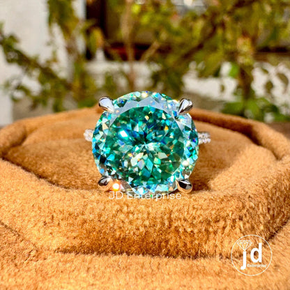 7.50 CT Sparkling Portuguese Cut Cyan Blue Moissanite Engagement Ring, Hidden Halo Ring, Eternity Pave Wedding Ring, Anniversary Gift Ring