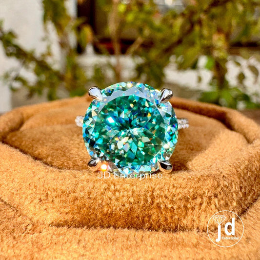 7.50 CT Sparkling Portuguese Cut Cyan Blue Moissanite Engagement Ring, Hidden Halo Ring, Eternity Pave Wedding Ring, Anniversary Gift Ring